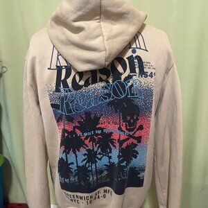 Reason Skull Crossbones Palm Tree Design Men's Brown Hoodie Sweater Medium Lost